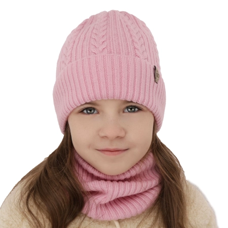 Czapka i komin dla dziewczynki zimowy komplet, różowy, 100% wełniany merino Jenny-2
