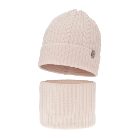 Czapka i komin dla dziewczynki zimowy komplet, jasnoróżowy, 100% wełniany merino Jenny-2