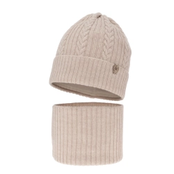 Czapka i komin dla dziewczynki zimowy komplet, beżowy, 100% wełniany merino Jenny-1
