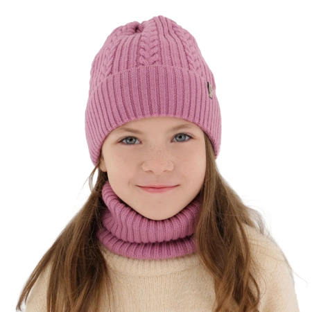 Czapka i komin dla dziewczynki zimowy komplet, fioletowy, 100% wełniany merino Jenny-1