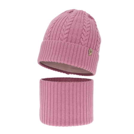 Czapka i komin dla dziewczynki zimowy komplet, fioletowy, 100% wełniany merino Jenny-2