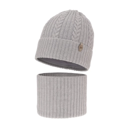 Czapka i komin dla dziewczynki zimowy komplet, szary, 100% wełniany merino Jenny-1