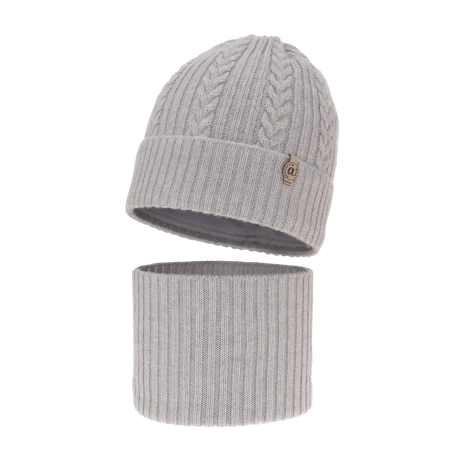 Czapka i komin dla dziewczynki zimowy komplet, szary, 100% wełniany merino Jenny-1