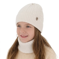 Czapka i komin dla dziewczynki zimowy komplet, biały, 100% wełniany merino Jenny-1