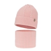 Czapka i komin dla dziewczynki zimowy komplet, różowy, 100% wełniany merino Jenny-1
