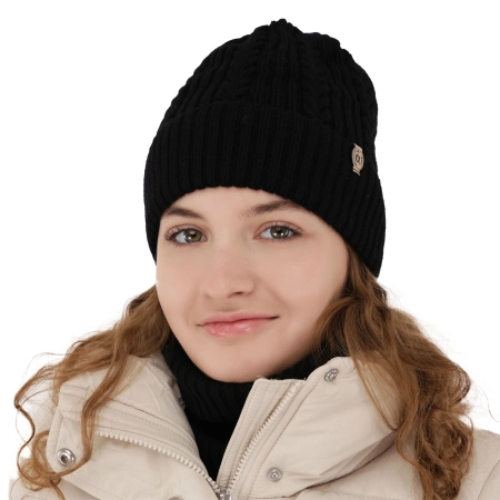 Czapka i komin dla dziewczynki zimowy komplet, różowy, 100% wełniany merino Jenny-3