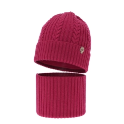 Czapka i komin dla dziewczynki zimowy komplet, amarantowy, 100% wełniany merino Jenny-1