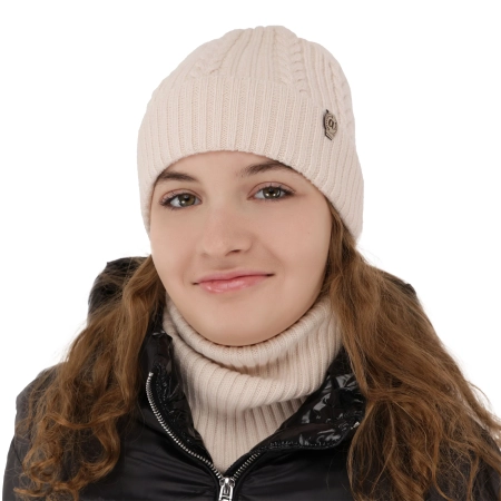 Czapka i komin dla dziewczynki zimowy komplet, amarantowy, 100% wełniany merino Jenny-2