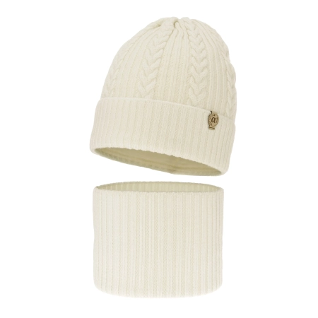 Czapka i komin dla dziewczynki zimowy komplet, kremowy, 100% wełniany merino Jenny-2