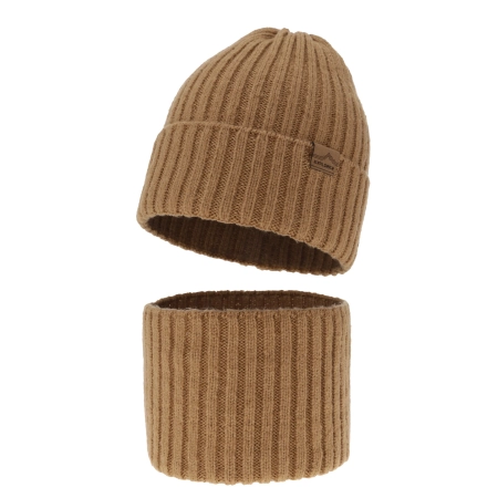 Czapka i komin dla chłopca zimowy komplet, camel, z wełną merino Karmin-2
