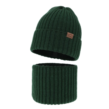 Czapka i komin dla chłopca zimowy komplet, zielony, z wełną merino Karmin-2