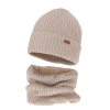 Czapka i komin dla chłopca zimowy komplet, beżowy,  z wełną merino Palermo-2