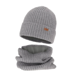Czapka i komin dla chłopca zimowy komplet, szary, z wełną merino Palermo-1