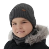 Czapka i komin dla chłopca zimowy komplet, ciemnoszary, z wełną merino, podszyty polarem Palermo-1