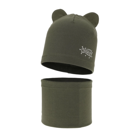 Czapka i komin dla chłopca jesienny, wiosenny komplet, khaki Cymes-2