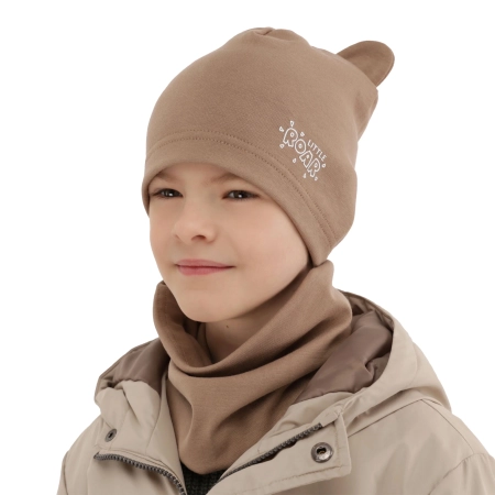 Czapka i komin dla chłopca jesienny, wiosenny komplet, camel Cymes-3