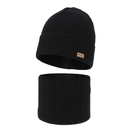 Czapka i komin dla chłopca jesienny, wiosenny komplet, czarny, 100% wełniany merino Intro-2