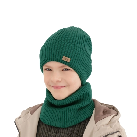 Czapka i komin dla chłopca jesienny, wiosenny komplet, czarny, 100% wełniany merino Intro-6