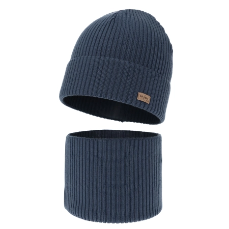 Czapka i komin dla chłopca jesienny, wiosenny komplet, niebieski, 100% wełniany merino Intro-2
