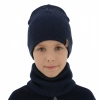 Czapka i komin dla chłopca jesienny, wiosenny komplet, granatowy, 100% wełniany merino Richi-1