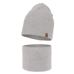 Czapka i komin dla chłopca jesienny, wiosenny komplet, jasnoszary, 100% wełniany merino Richi-1