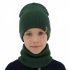 Czapka i komin dla chłopca jesienny, wiosenny komplet, zielony, 100% wełniany merino Richi-1