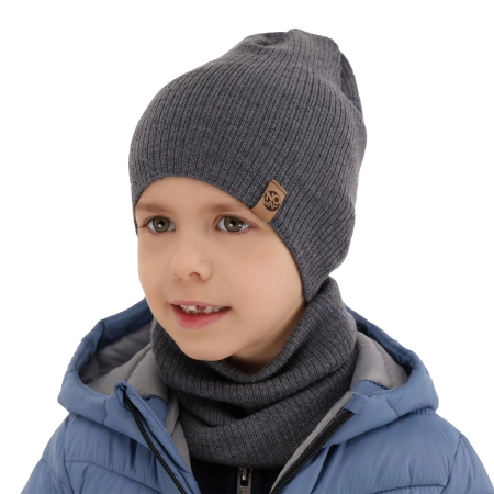 Czapka i komin dla chłopca jesienny, wiosenny komplet, niebieski, 100% wełniany merino Richi-3