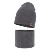 Czapka i komin dla chłopca jesienny, wiosenny komplet, szary, 100% wełniany merino Richi-2