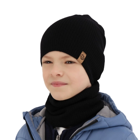 Czapka i komin dla chłopca jesienny, wiosenny komplet, szary, 100% wełniany merino Richi-3