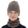 Czapka i komin dla chłopca jesienny, wiosenny komplet, ciemnobeżowy, 100% wełniany merino Richi-1