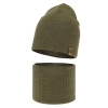 Czapka i komin dla chłopca jesienny, wiosenny komplet, khaki, 100% wełniany merino Richi-1