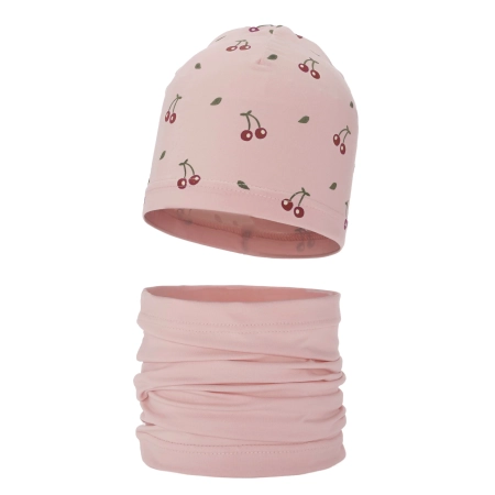 Czapka i komin dla dziewczynki jesienny, wiosenny komplet, różowy, bawełniany Cerise-2