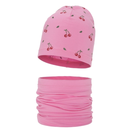 Czapka i komin dla dziewczynki jesienny, wiosenny komplet, różowy, bawełniany Cerise-1
