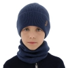 Czapka i komin dla chłopca jesienny, wiosenny komplet, niebieski, 100% wełniany merino Bruce-1
