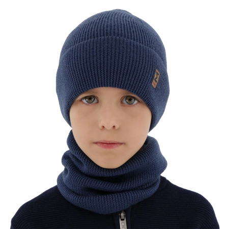 Czapka i komin dla chłopca jesienny, wiosenny komplet, niebieski, 100% wełniany merino Bruce-1