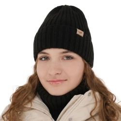 Czapka i komin dla dziewczynki zimowy komplet, czarny, z wełną merino Karmina-1