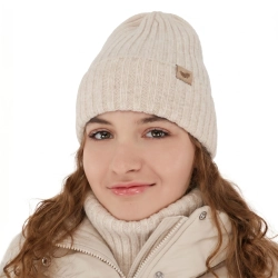 Czapka i komin dla dziewczynki zimowy komplet, jasnobeżowy, z wełną merino Karmina-1