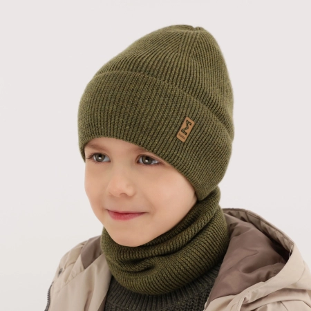 Czapka i komin dla chłopca jesienny, wiosenny komplet, niebieski, 100% wełniany merino Bruce-3