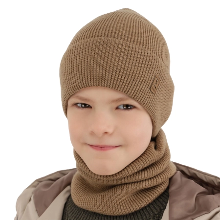 Czapka i komin dla chłopca jesienny, wiosenny komplet, niebieski, 100% wełniany merino Bruce-4