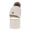 Czapka i komin dla dziewczynki zimowy komplet, biały, 100% wełniana merino, podszyta wełnianym polarem, wiązany Martina-2
