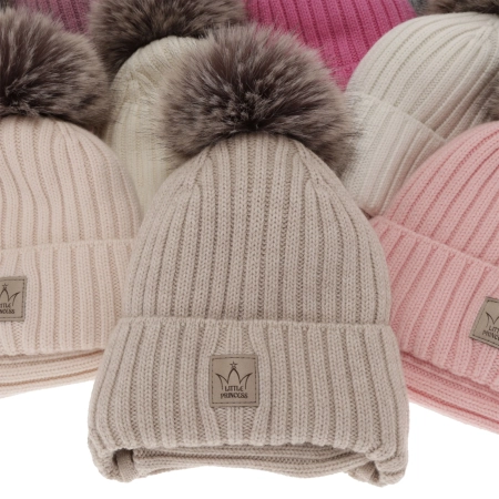 Czapka i komin dla dziewczynki zimowy komplet, biały, 100% wełniana merino, podszyta wełnianym polarem, wiązany Martina-3