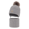 Czapka i komin dla dziewczynki zimowy komplet, szary, 100% wełniany merino, wiązany, podszyty wełnianym polarem Martina-