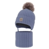 Czapka i komin dla chłopca zimowy komplet, niebieski, 100% wełniany merino, podszyty wełnianym polarem, wiązany Morti-2