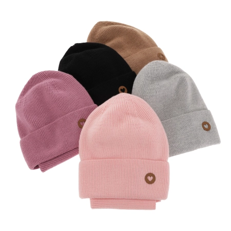 Czapka i komin dla dziewczynki jesienny, wiosenny komplet, czarny, 100% wełniany merino Brook-5