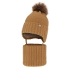 Czapka i komin dla chłopca zimowy komplet, camel, z pomponem Kayen-1