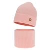 Czapka i komin dla dziewczynki jesienny, wiosenny komplet, jasnoróżowy, 100% wełniany merino Brook-1