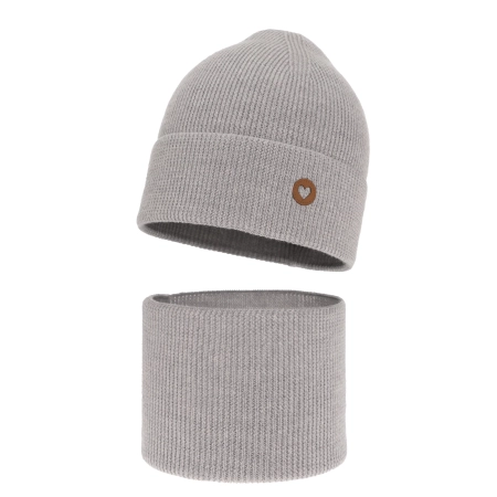 Czapka i komin dla dziewczynki jesienny, wiosenny komplet, szary, 100% wełniany merino Brook-2
