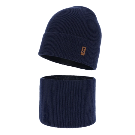 Czapka i komin dla chłopca jesienny, wiosenny komplet, granatowy, 100% wełniany merino Bruce-2