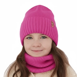 Czapka i komin dla dziewczynki zimowy komplet, różowy, 100% wełniany merino Nelita-1