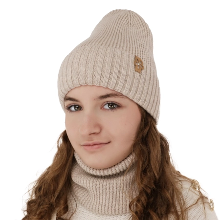 Czapka i komin dla dziewczynki zimowy komplet, różowy, 100% wełniany merino Nelita-5